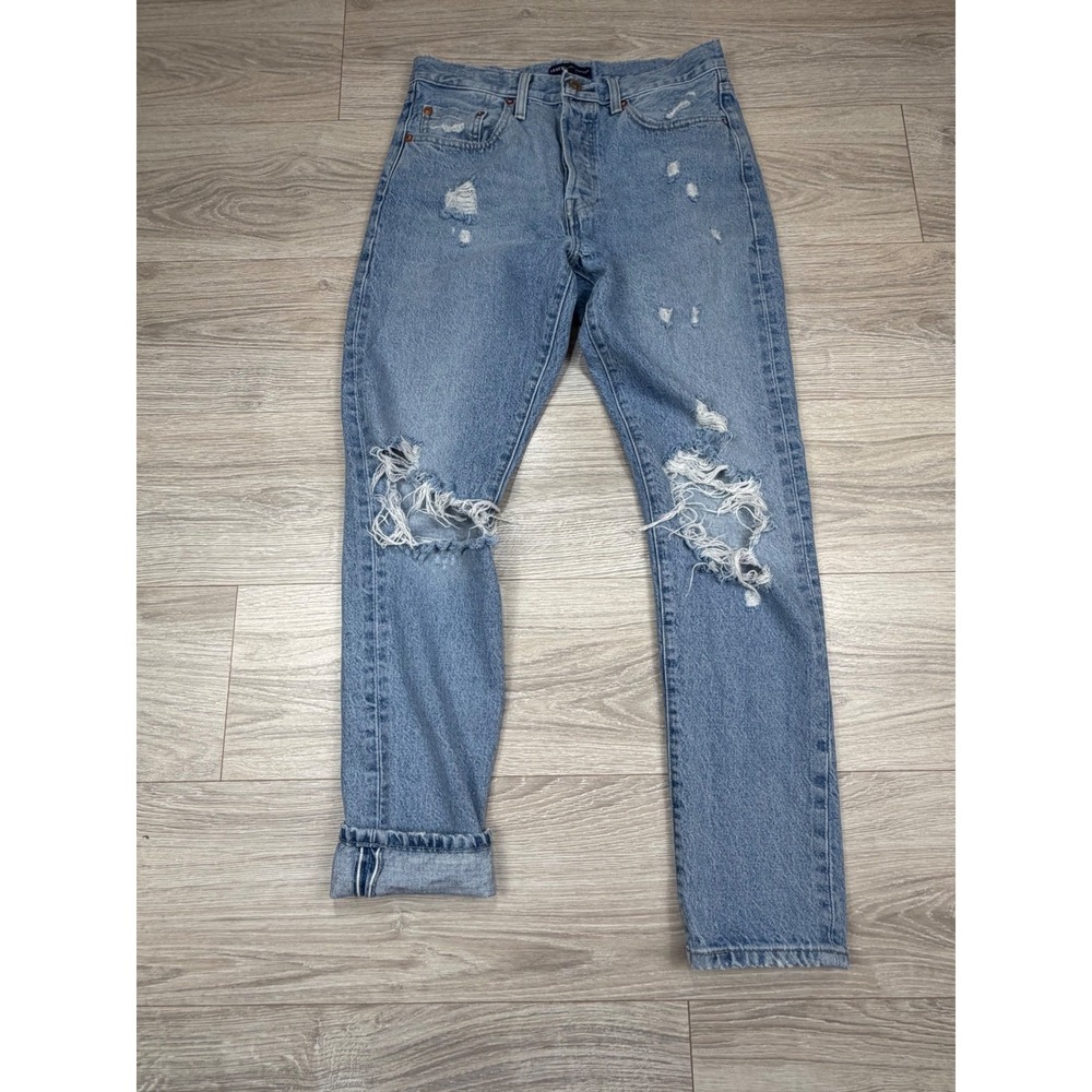 Levis Made & Crafted 501 Original Fit Distressed Jeans Light Wash W28 L30